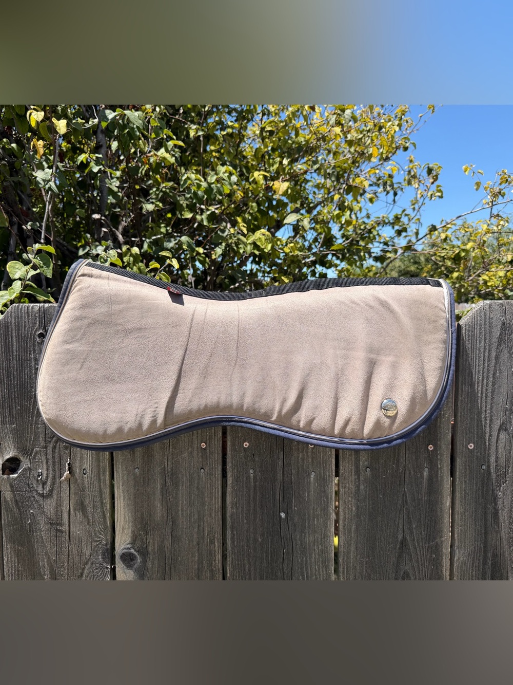 Used Ogilvy Memory Foam Half Pad in Greige, Navy & White Trim